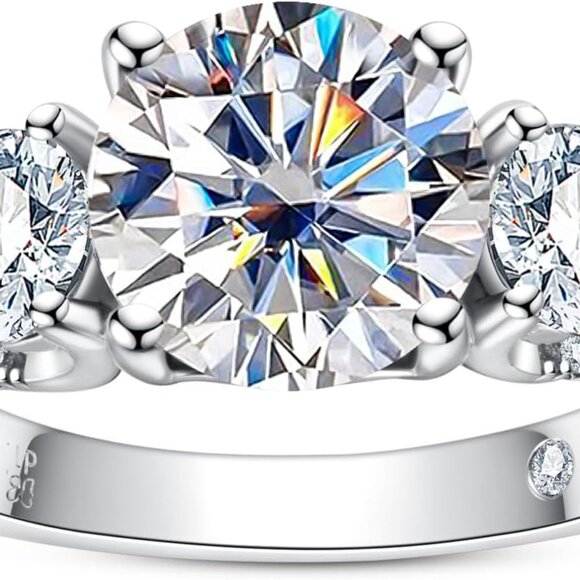 Exquisite Moissanite 3 Stone Engagement Ring - D Color, Size 5 in 925 Silver